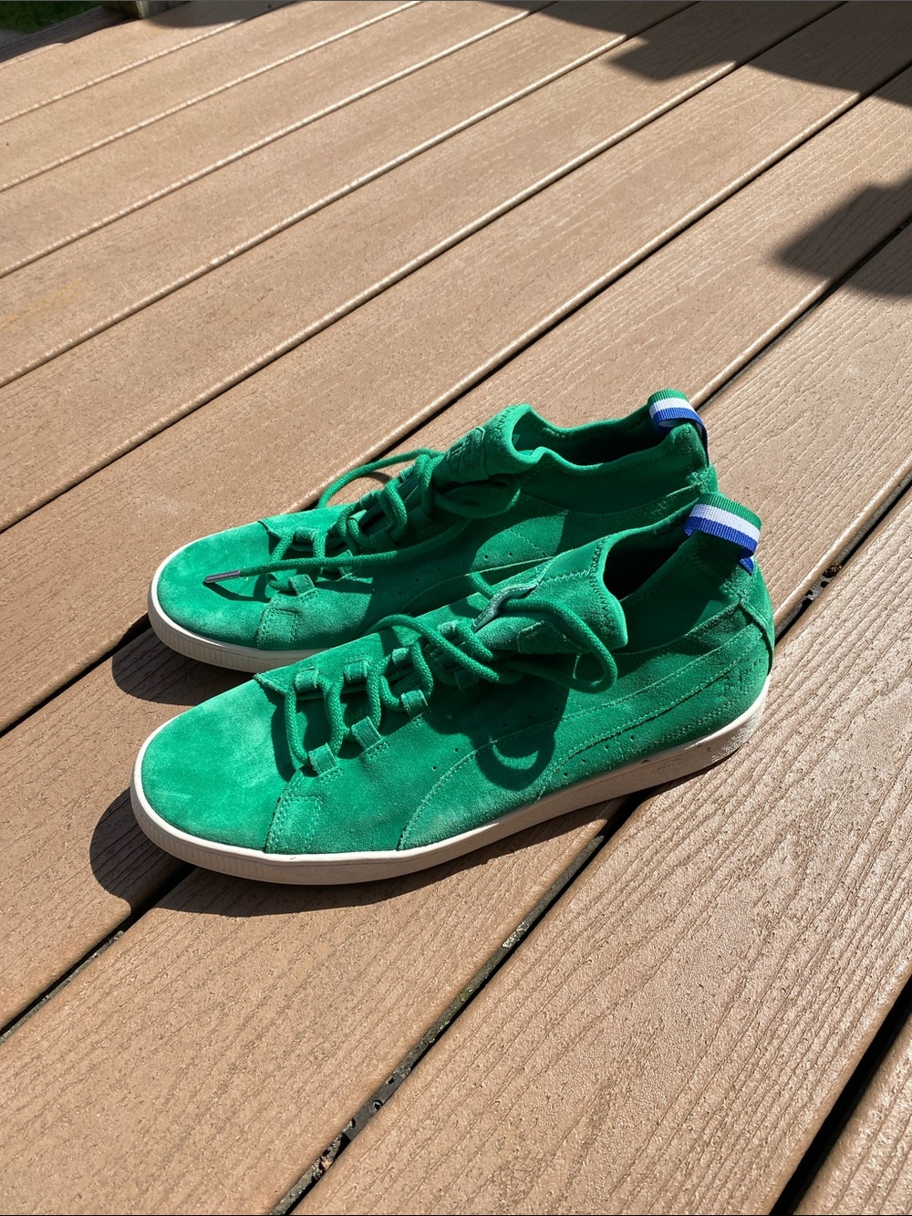 Puma Green Suede Low-Top Sneakers with Blue-White Heel Tab